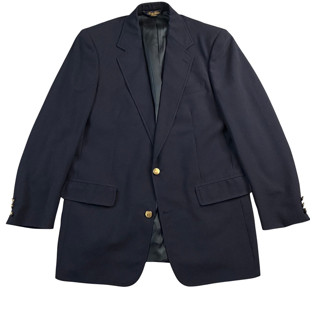 Brooks Brothers Mens Navy Blue Blazer Gold Crest Buttons Made in USA 41 Long
